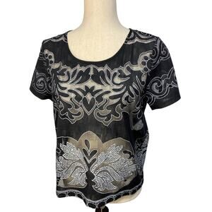 Vintage Acemi Black Cut Out Mesh Inserts Top Size M EUC
